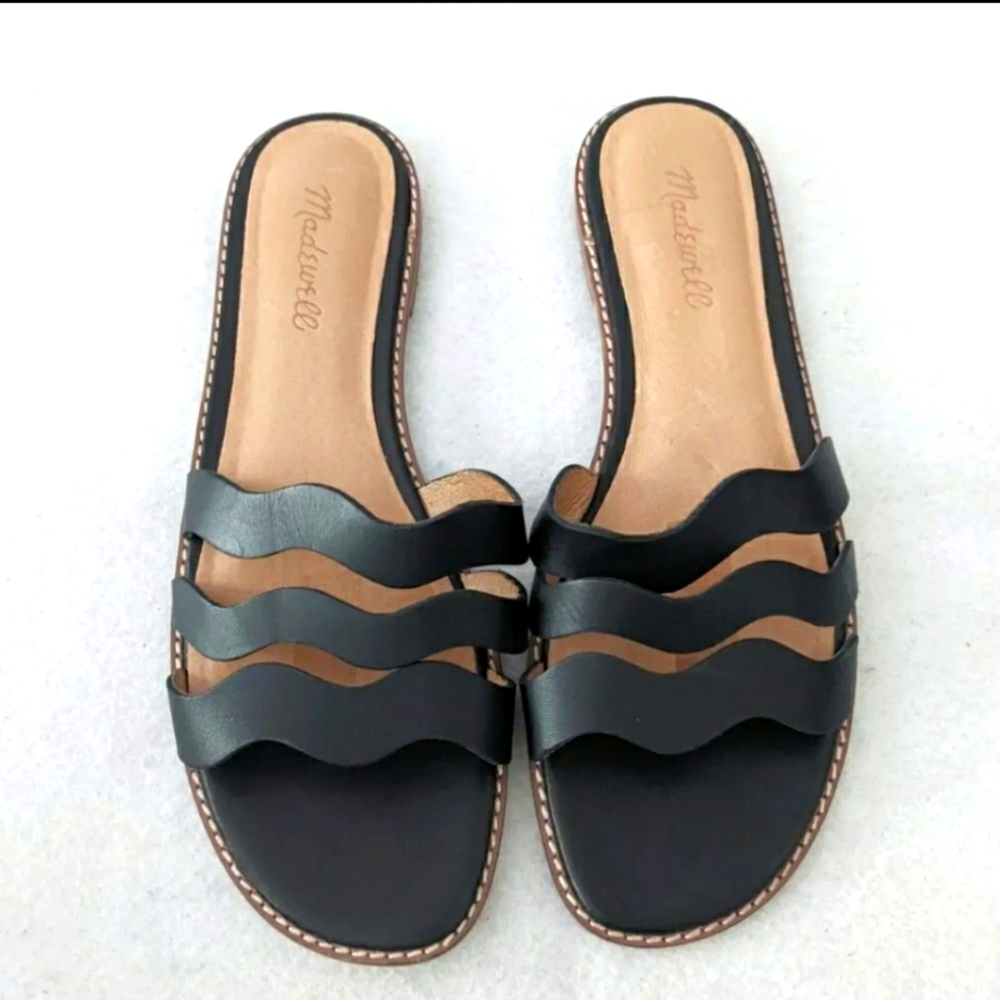 Madewell The Wave Black Leather Slide Sandals Size 8.5